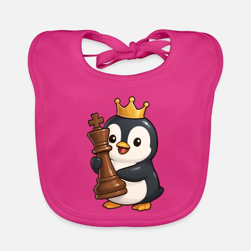 Cute Penguin Chess Figure King Queen Brain Teaser Organic Baby Bibs