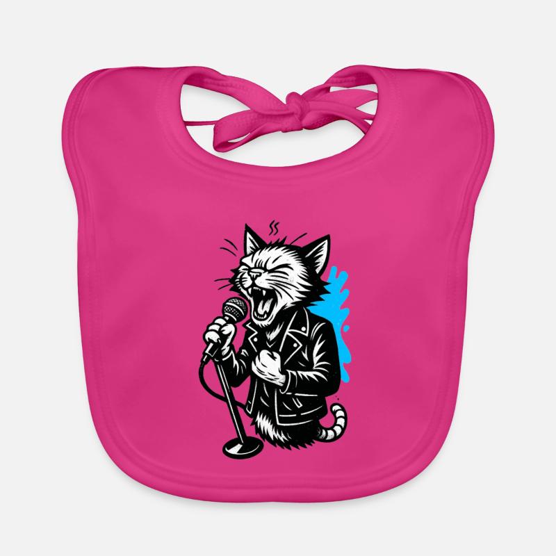 Chanteur chat avec micro - Bavoir bio Bébé - fuchsia