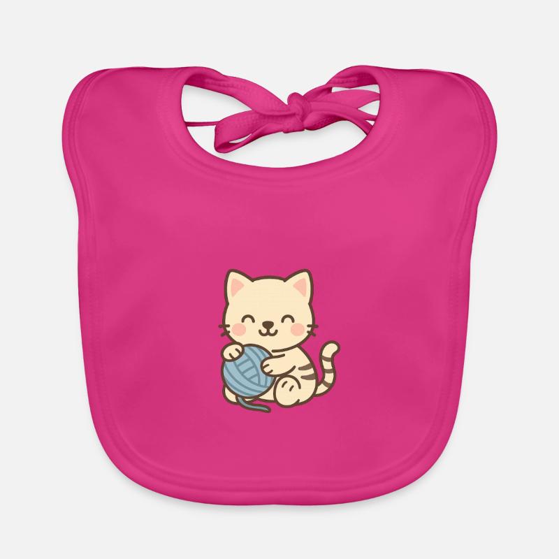 Chaton mignon avec pelote bleue - Bavoir bio Bébé - fuchsia