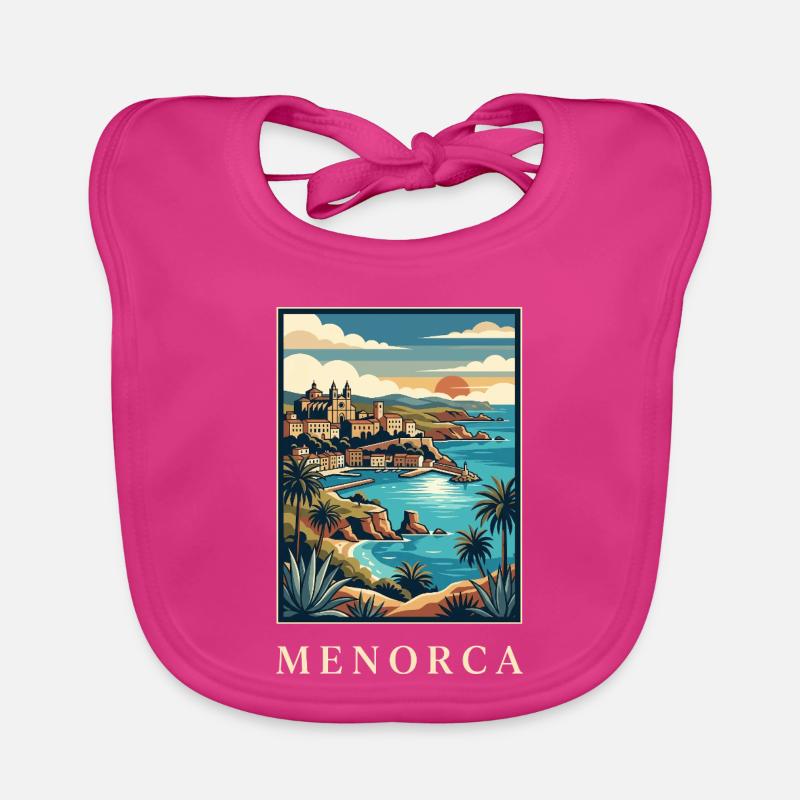 Menorca Cliffside Coast Poster Spanien Reiseposter - Baby Bio-Lätzchen - Fuchsia
