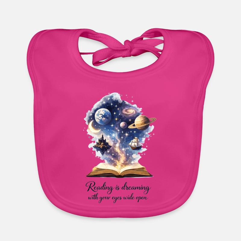 Reading is dreaming - Magic Book & Stars Organic Baby Bibs