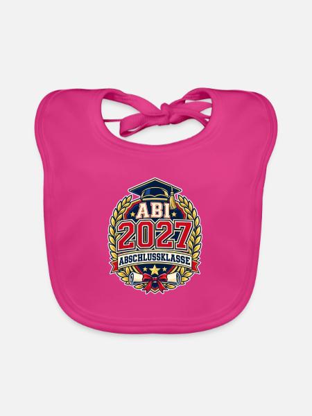 Abi 2027 Abschlussklasse im Varsity-College-Stil - Baby Bio-Lätzchen - Fuchsia