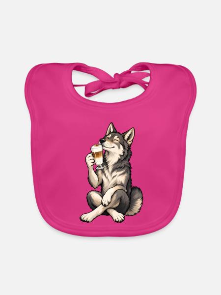 Wolfshund mit Latte Macchiato - Baby Bio-Lätzchen - Fuchsia - Vorne
