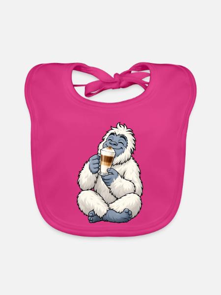 Yeti mit Latte Macchiato - Baby Bio-Lätzchen - Fuchsia - Vorne