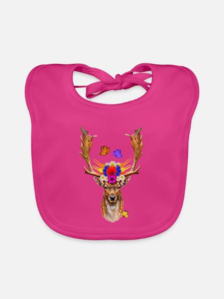 Blumenkrone Hirschkopf - Baby Bio-Lätzchen - Fuchsia - Vorne