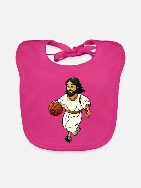Basketballer Jesus - Baby Bio-Lätzchen - Fuchsia - Vorne