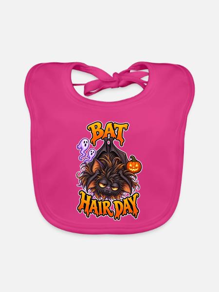 Fledermaushaartag, lustige Halloween-Fledermaus, schlechter Haartag - Baby Bio-Lätzchen - Fuchsia - Vorne