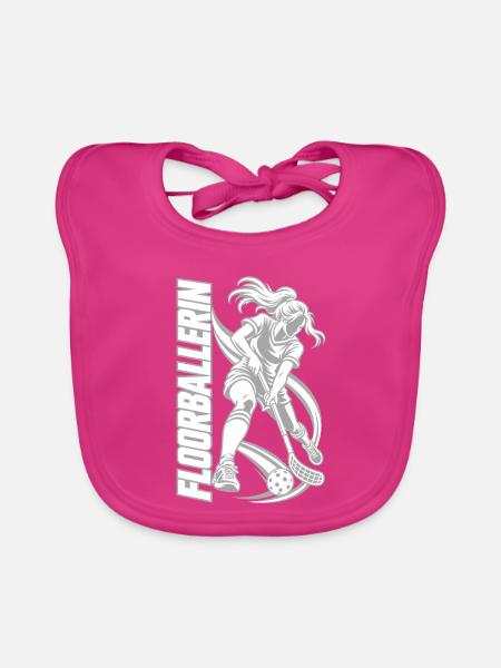 Floorball Spielerin Grafik - Baby Bio-Lätzchen - Fuchsia - Vorne