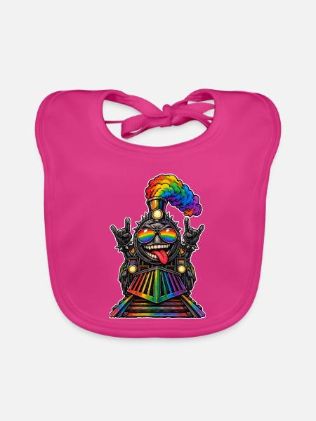 Regenbogenzug im Rock Stil - Baby Bio-Lätzchen - Fuchsia