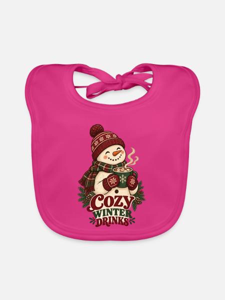 Cozy Winter Drinks Schneemann - Baby Bio-Lätzchen - Fuchsia - Vorne