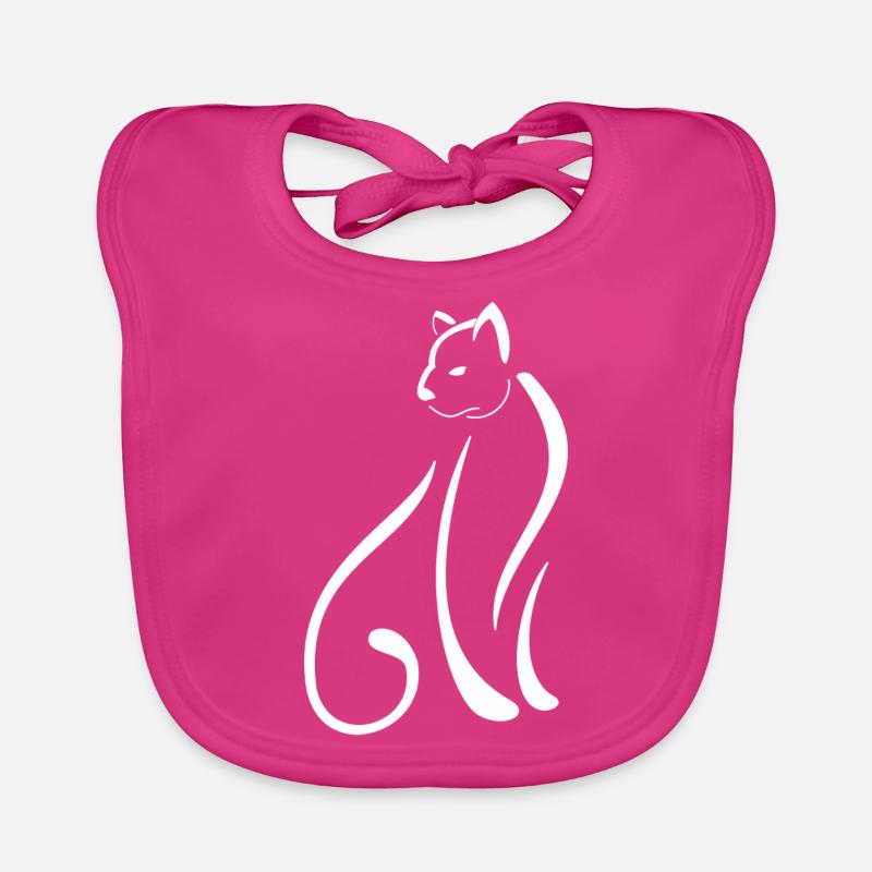 chat (blanc) - Bavoir bio Bébé - fuchsia