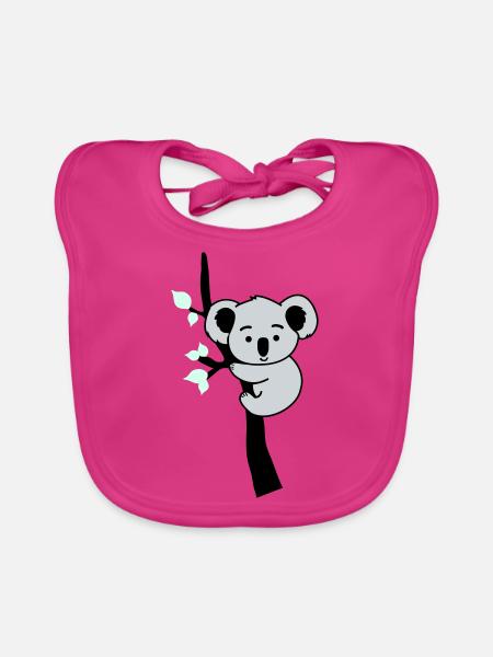 Koala Ours Bande Dessinée Arbre - Bavoir bio Bébé - fuchsia - Devant