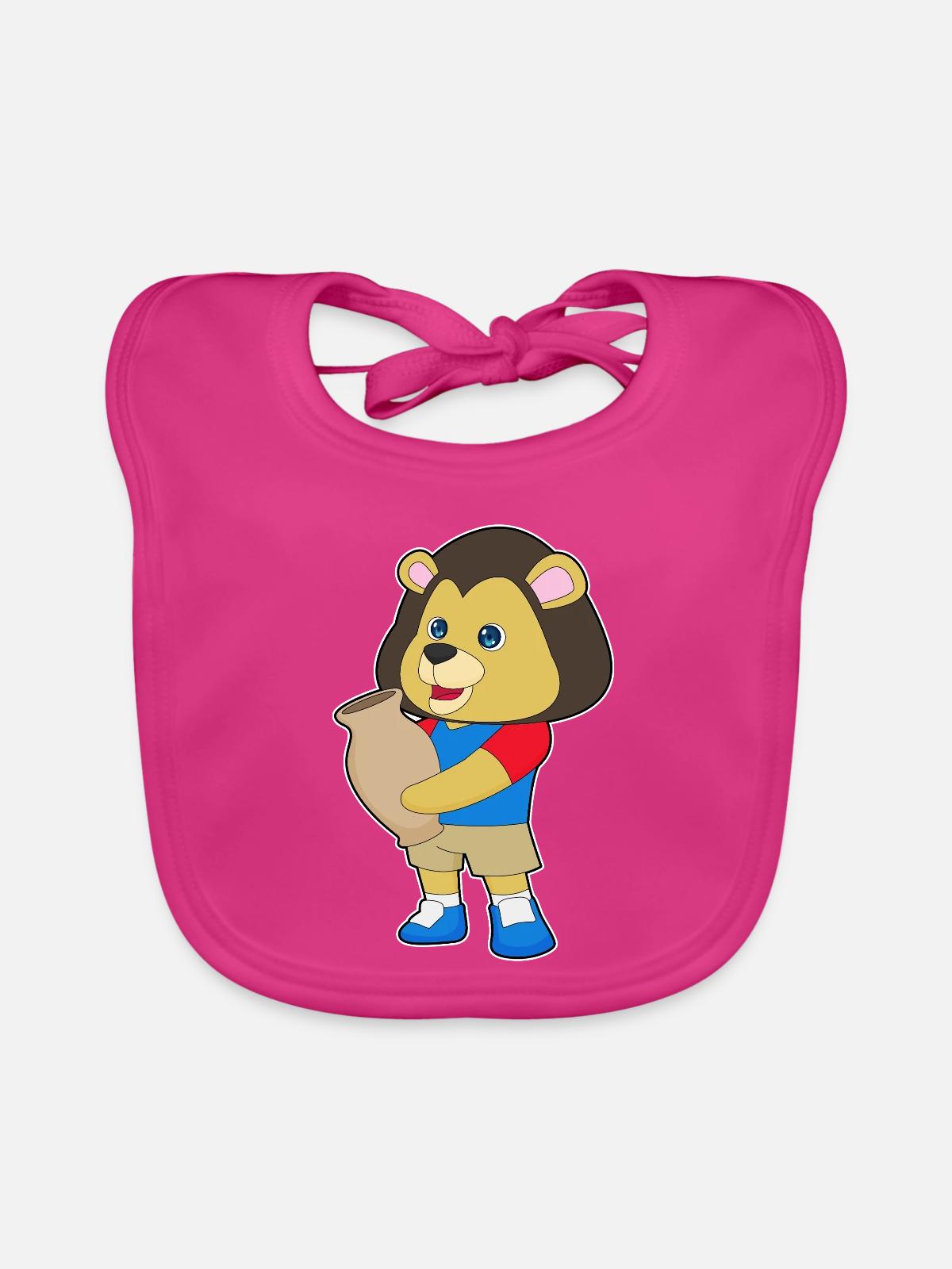 Löwe Vase - Baby Bio-Lätzchen - Fuchsia - Vorne