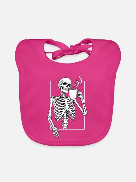 Skelett mit Morgenkaffee - Baby Bio-Lätzchen - Fuchsia - Vorne