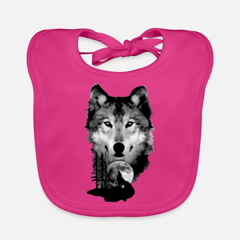Loups - Bavoir bio Bébé - fuchsia