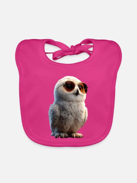 Schneeeule_1 - Baby Bio-Lätzchen - Fuchsia