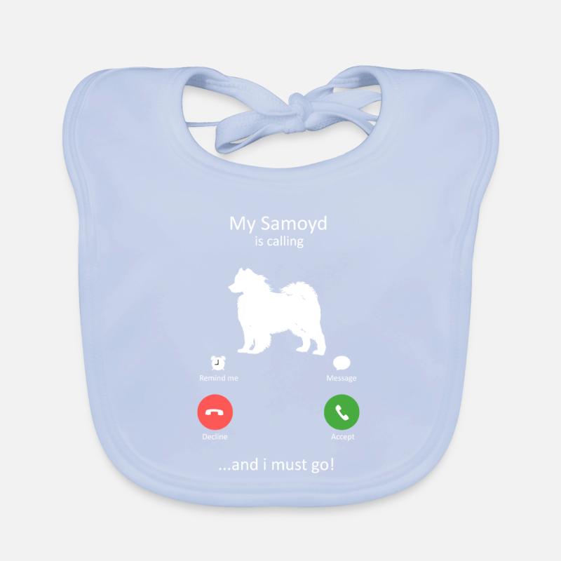 Samoyed Calling Funny Dog Phone Interface Organic Baby Bibs