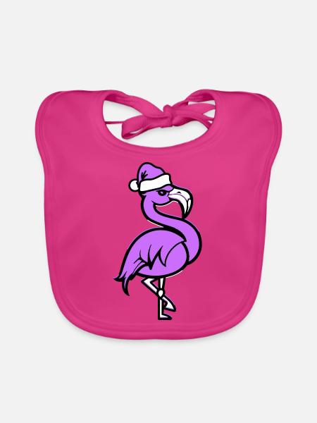 Flamingo Comique Noël - Bavoir bio Bébé - fuchsia - Devant