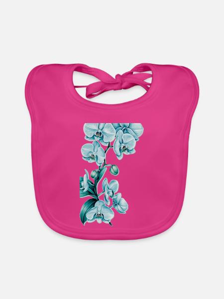 Blau Orchideen Druck - Baby Bio-Lätzchen - Fuchsia - Vorne
