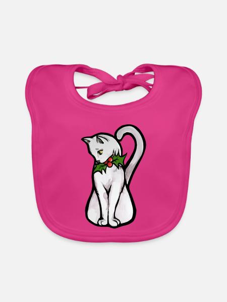 Winter-Stechpalmenkatzen-Aquarell - Baby Bio-Lätzchen - Fuchsia - Vorne