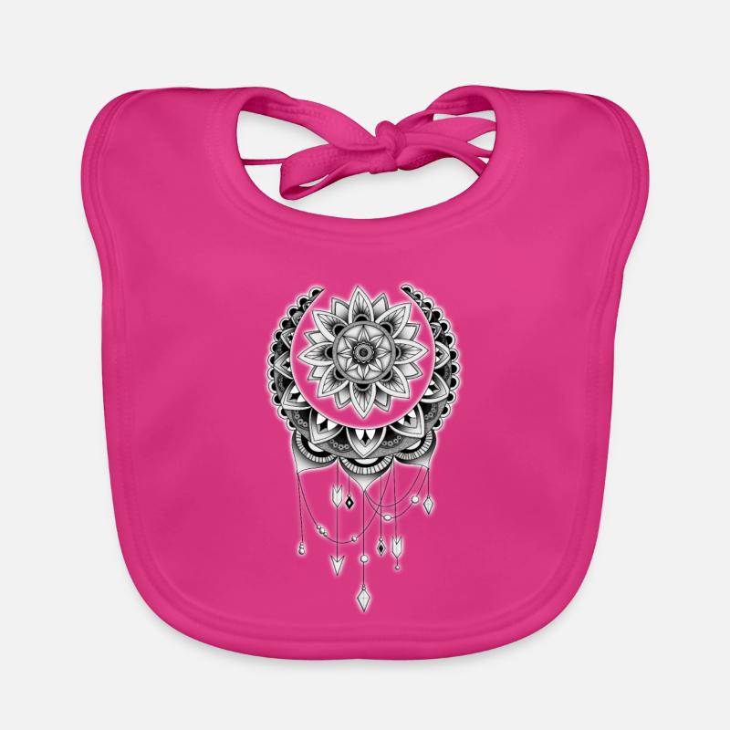 Mandala Dreamcatcher Noir et Blanc - Bavoir bio Bébé - fuchsia