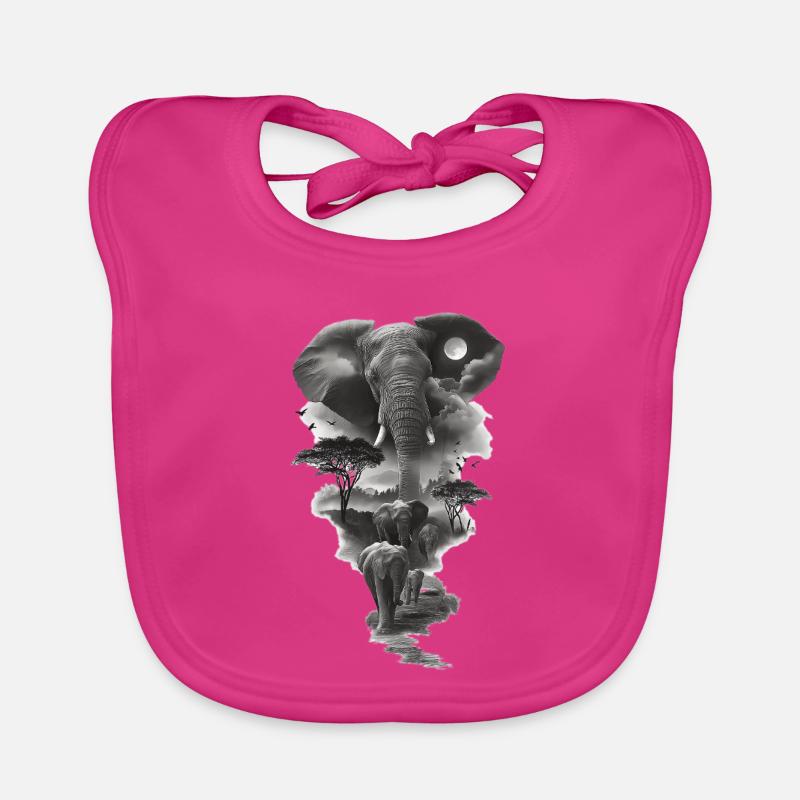 Silhouette d'éléphants lunaire - Bavoir bio Bébé - fuchsia