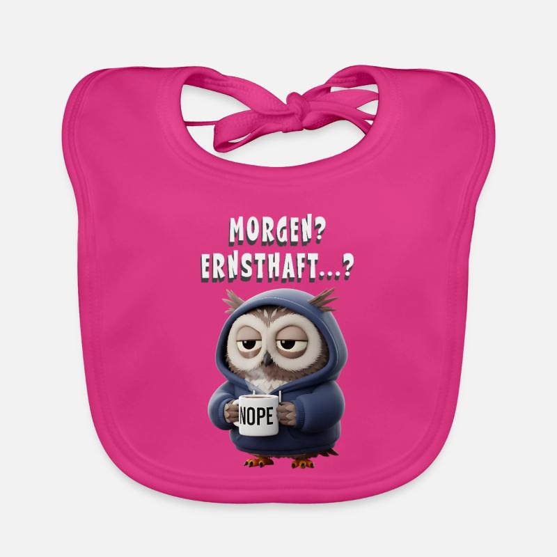 Morgenmuffel Eule mit Hoodie & Kaffee – Lustig Baby Bio-Lätzchen