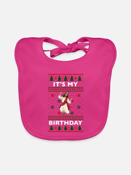 Ugly Christmas Sweater Pattern Jesus - Baby Bio-Lätzchen - Fuchsia - Vorne