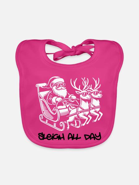 Glacière Père Noël – Traîneau toute la journée - Bavoir bio Bébé - fuchsia - Devant
