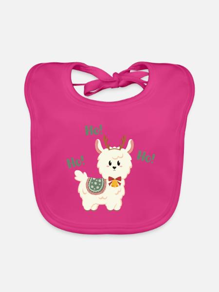 Weihnachts-Lama mit Rentieroutfit und Glöckchen - Baby Bio-Lätzchen - Fuchsia - Vorne