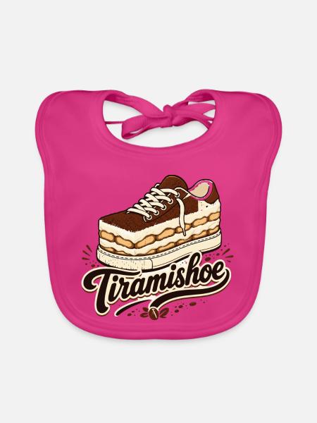 Tiramishoe, Lustiges Coffee & Tiramisu Design - Baby Bio-Lätzchen - Fuchsia - Vorne