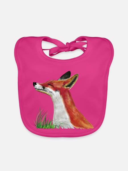 Fuchs schnuppert im Gras - Baby Bio-Lätzchen - Fuchsia - Vorne