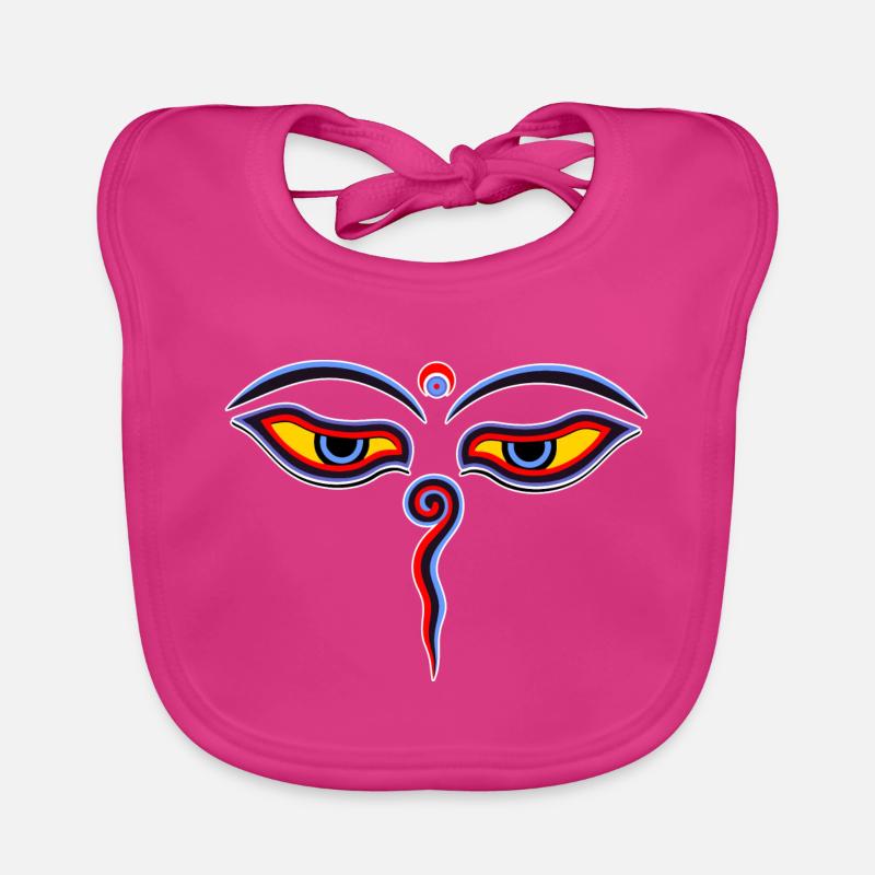 Yeux de sagesse de Bouddha Bodhnath yeux de temple 1 - Bavoir bio Bébé - fuchsia