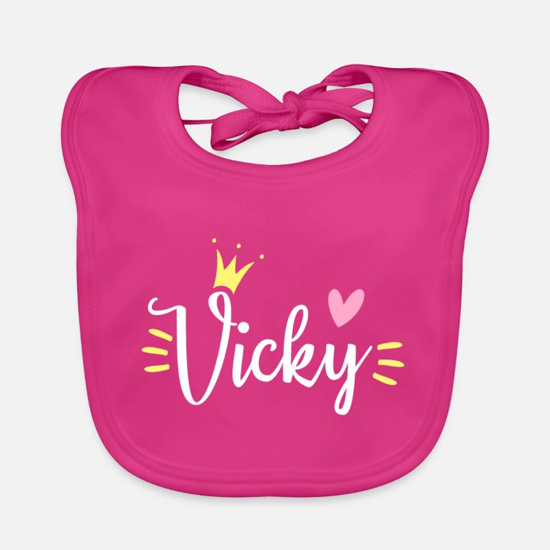 Couronne du prénom Vicky - Bavoir bio Bébé - fuchsia