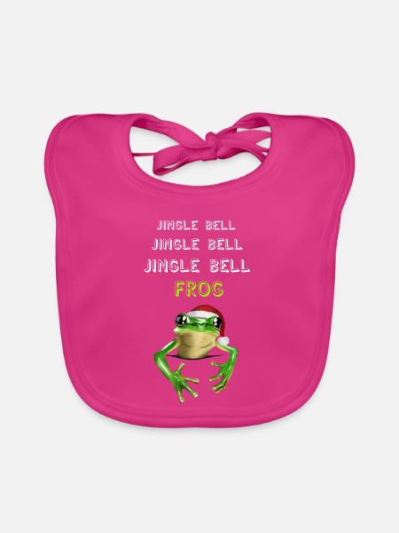 Jingle Bell Frog - Frosch mit Weihnachtsmütze - Baby Bio-Lätzchen - Fuchsia - Vorne