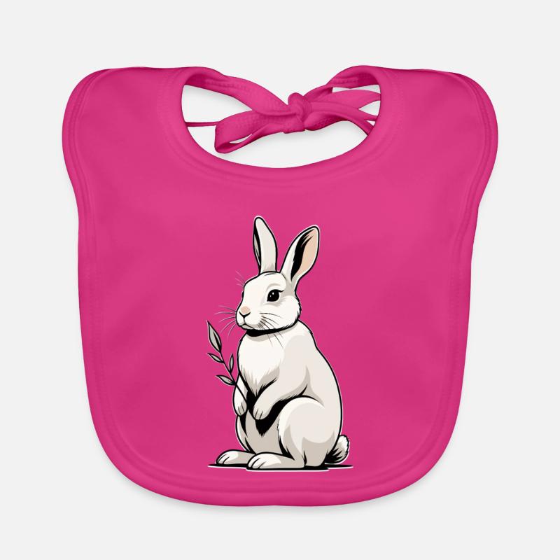 Lapin blanc à plante feuillue Bavoir bio Bébé