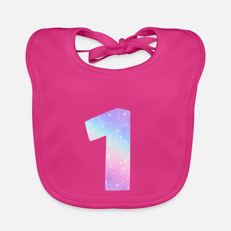 Erster Geburtstag | Regenbogen-Eins mit Sternen - Baby Bio-Lätzchen - Fuchsia