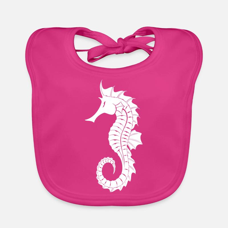 Hippocampe (blanc) - Bavoir bio Bébé - fuchsia