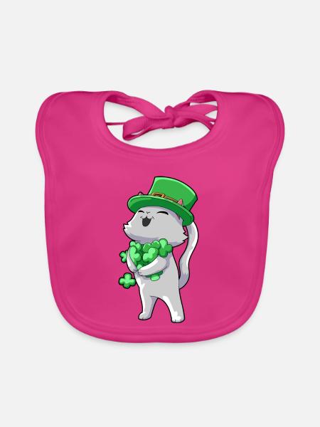 Katze Kleeblatt Glück - Baby Bio-Lätzchen - Fuchsia - Vorne