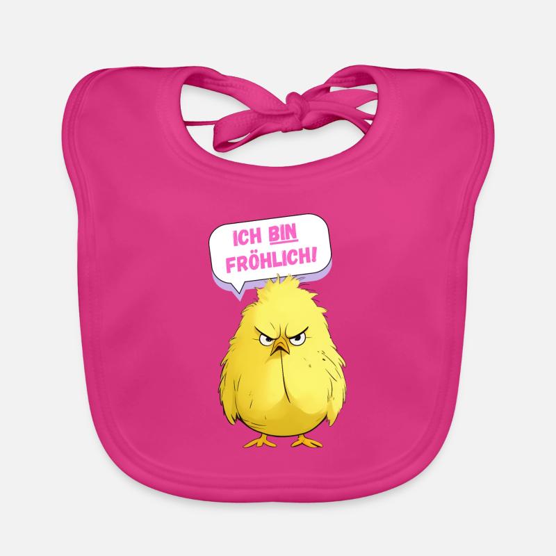 Poulet - Je suis joyeux - Bavoir bio Bébé - fuchsia