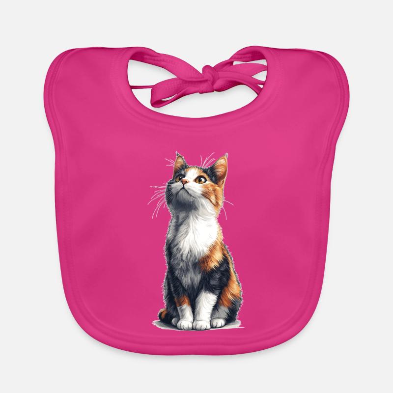 Chat comique assis coloré - Bavoir bio Bébé - fuchsia