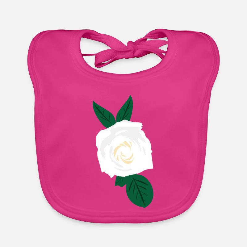 Rose blanche à feuilles vertes - Bavoir bio Bébé - fuchsia