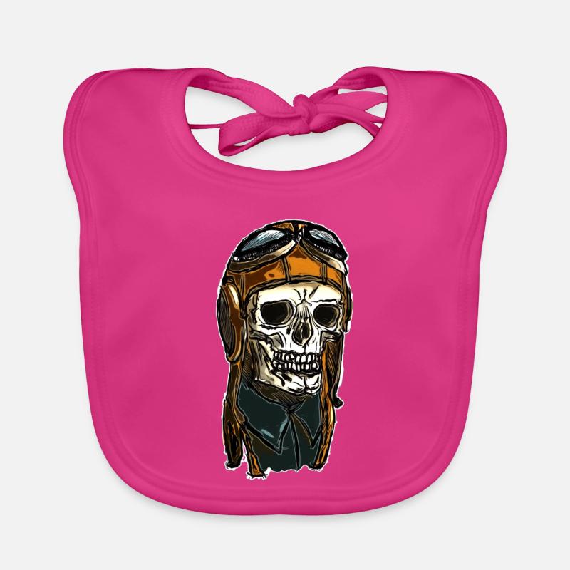 Skull avec casque - Bavoir bio Bébé - fuchsia