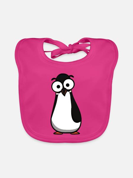 Pinguin mit Kulleraugen Cartoon - Baby Bio-Lätzchen - Fuchsia - Vorne