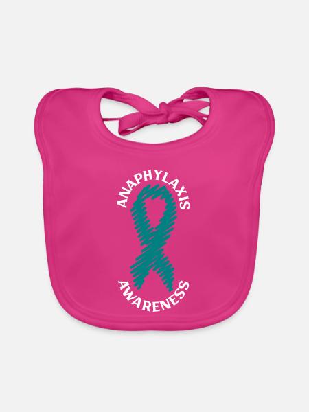 Anaphylaxie Aufklärung - Türkises Band - Baby Bio-Lätzchen - Fuchsia - Vorne
