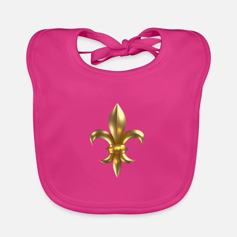 Fleur de Lys / Fleur de Lis 3D-Gold Look - Bavoir bio Bébé - fuchsia