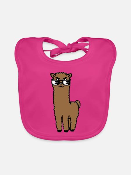 Alpaga Lama Lunettes de Soleil Smart Drôle Cool Animal - Bavoir bio Bébé - fuchsia - Devant