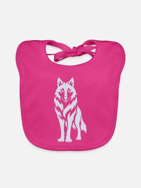 Wolfs Silhouette Kontrastdesign - Baby Bio-Lätzchen - Fuchsia - Vorne