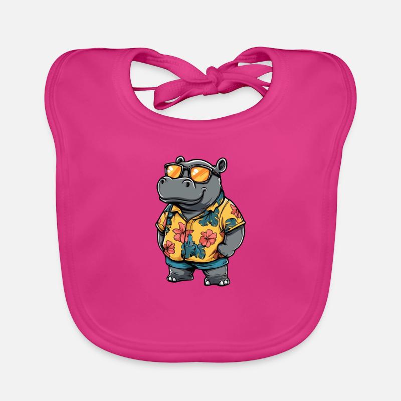 Hippopotame Bande dessinée Vacances Bavoir bio Bébé