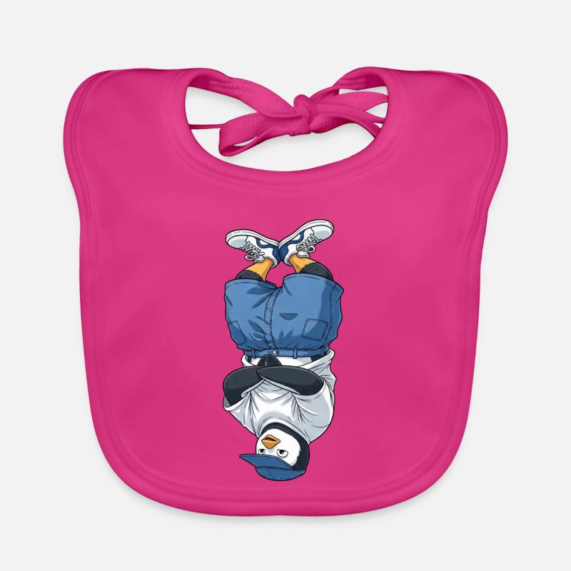 Cool Penguin Dancing Hip Hop Breakdance Headstand Organic Baby Bibs